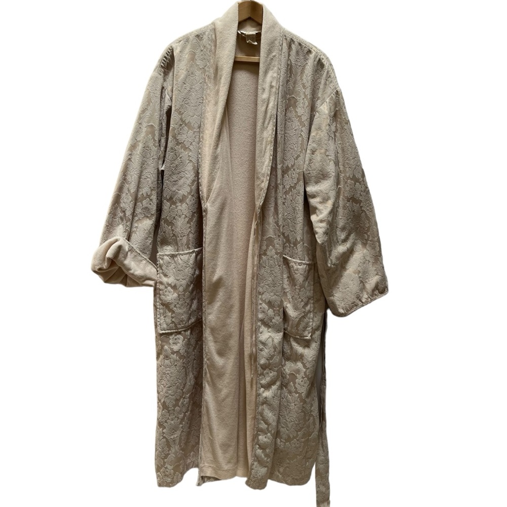 Victoria’s Secret VTG 90s Gold Label Cream Terry Cloth Floral Brocade Robe - Picture 4 of 16